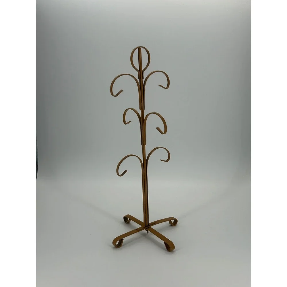 VTG MCM Made in Japan Metal Mug Tree Stand Gold Brown 6 Hook Coffee Cup Holder
